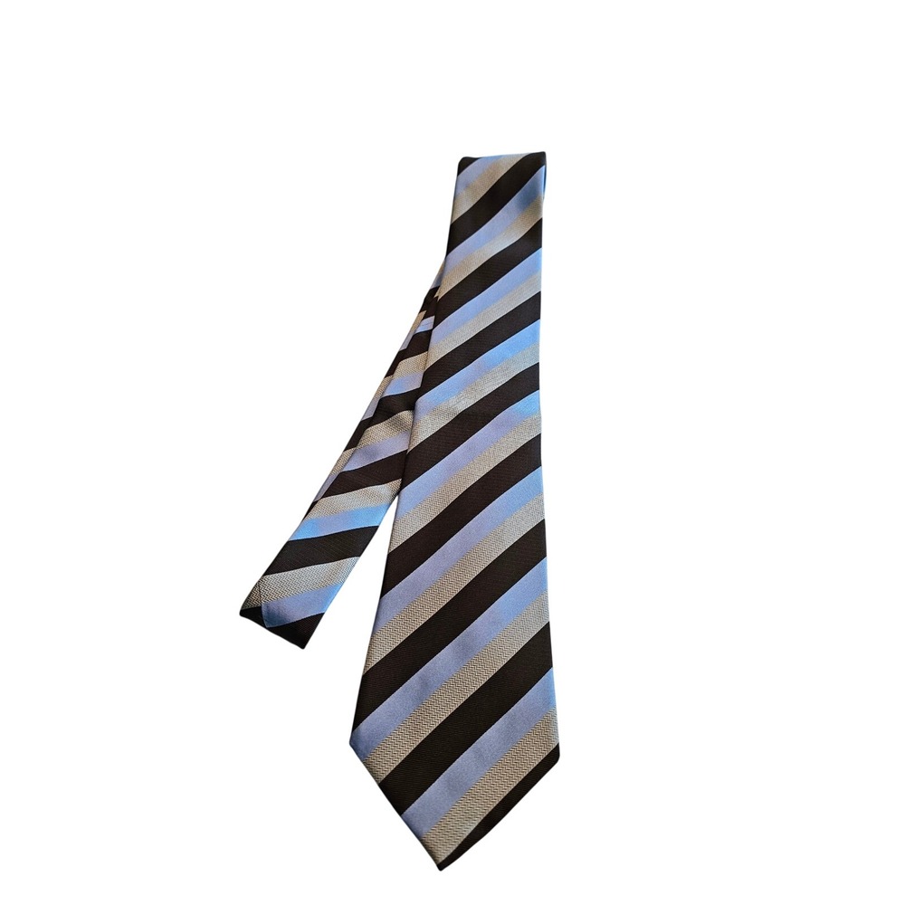 Ermenegildo Zegna Silk Stripe Necktie Blue Grey Black Men's Made in Italy‎